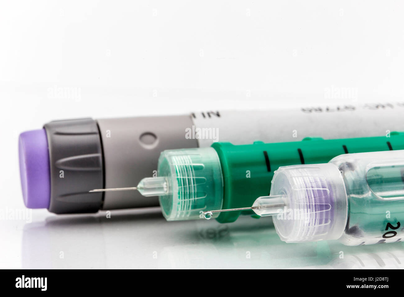 Insulin injection needle or pen for use by diabetics isolated on white