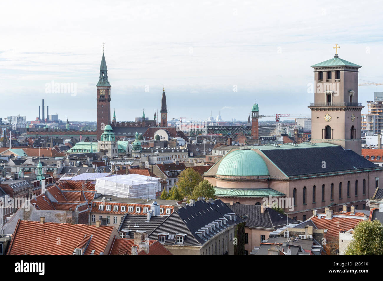 Copenhagen City. Vor Frue Kirke, view from Rundetaarn in the City Center. Denmark. Stock Photo