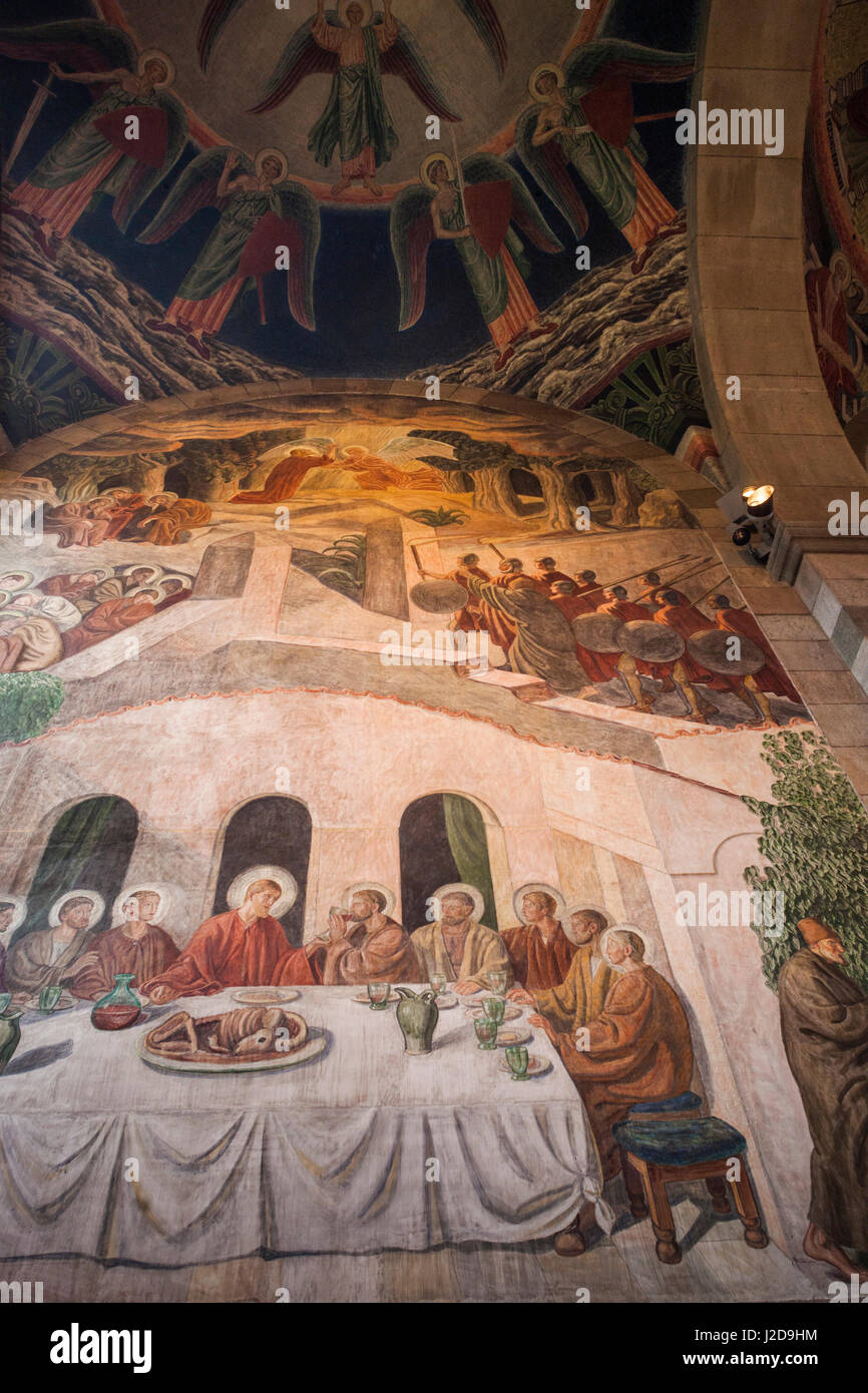 Denmark, Jutland, Viborg, Viborg Domkirke Cathedral, interior frescoes of Jesus Christ and the Last Supper Stock Photo
