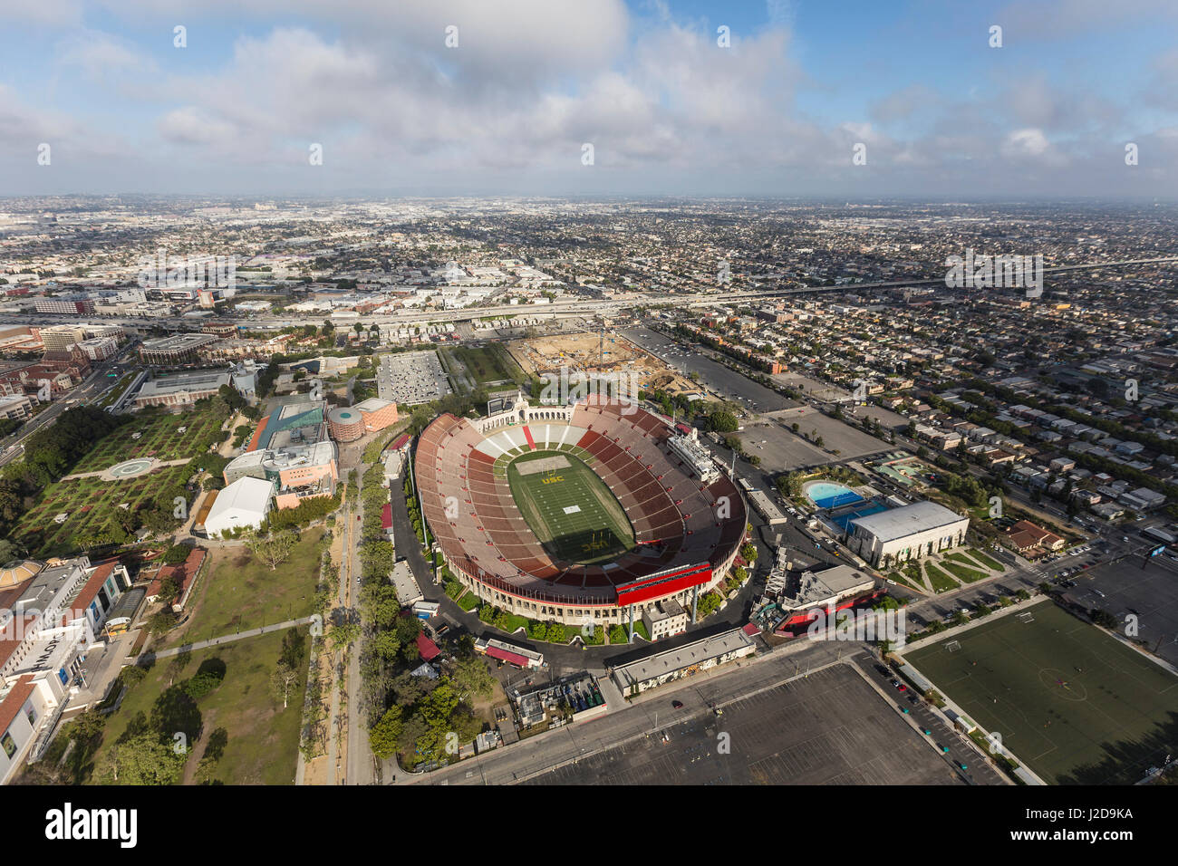 Los Angeles, California, USA - April 12, 2017:  Aerial view of the historic Coliseum stadium near the University of Southern California. Stock Photo