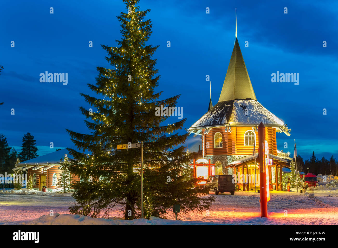 Santa Claus village at dusk, Rovaniemi, Finland Stock Photo - Alamy