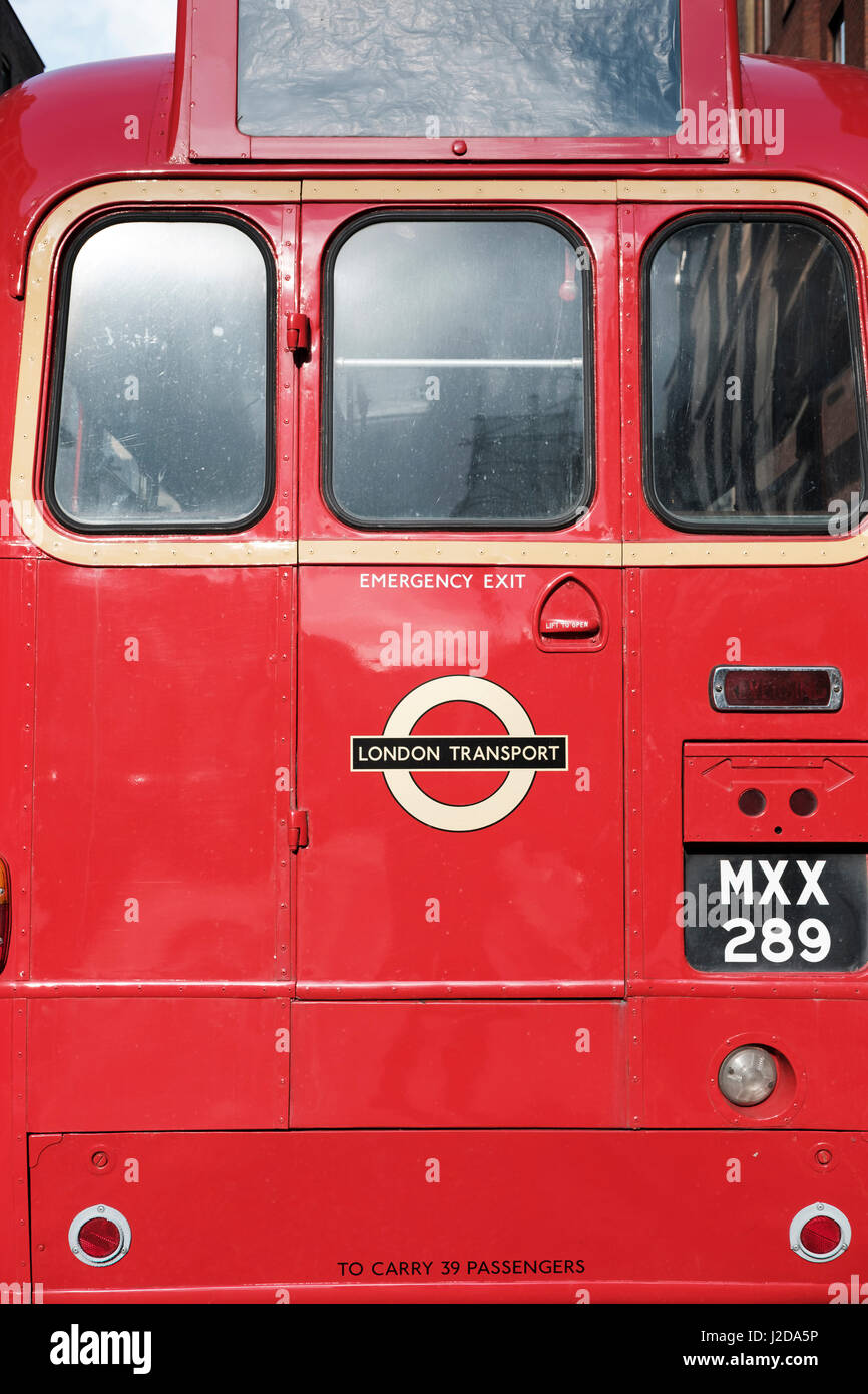 Vintage London red Routemaster bus,Back view Stock Photo