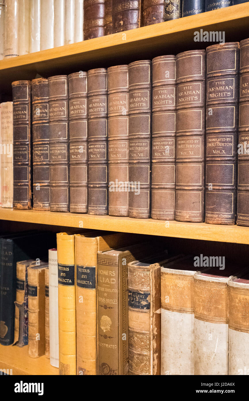 Old and first edition books on bookshelves,London,England Stock Photo