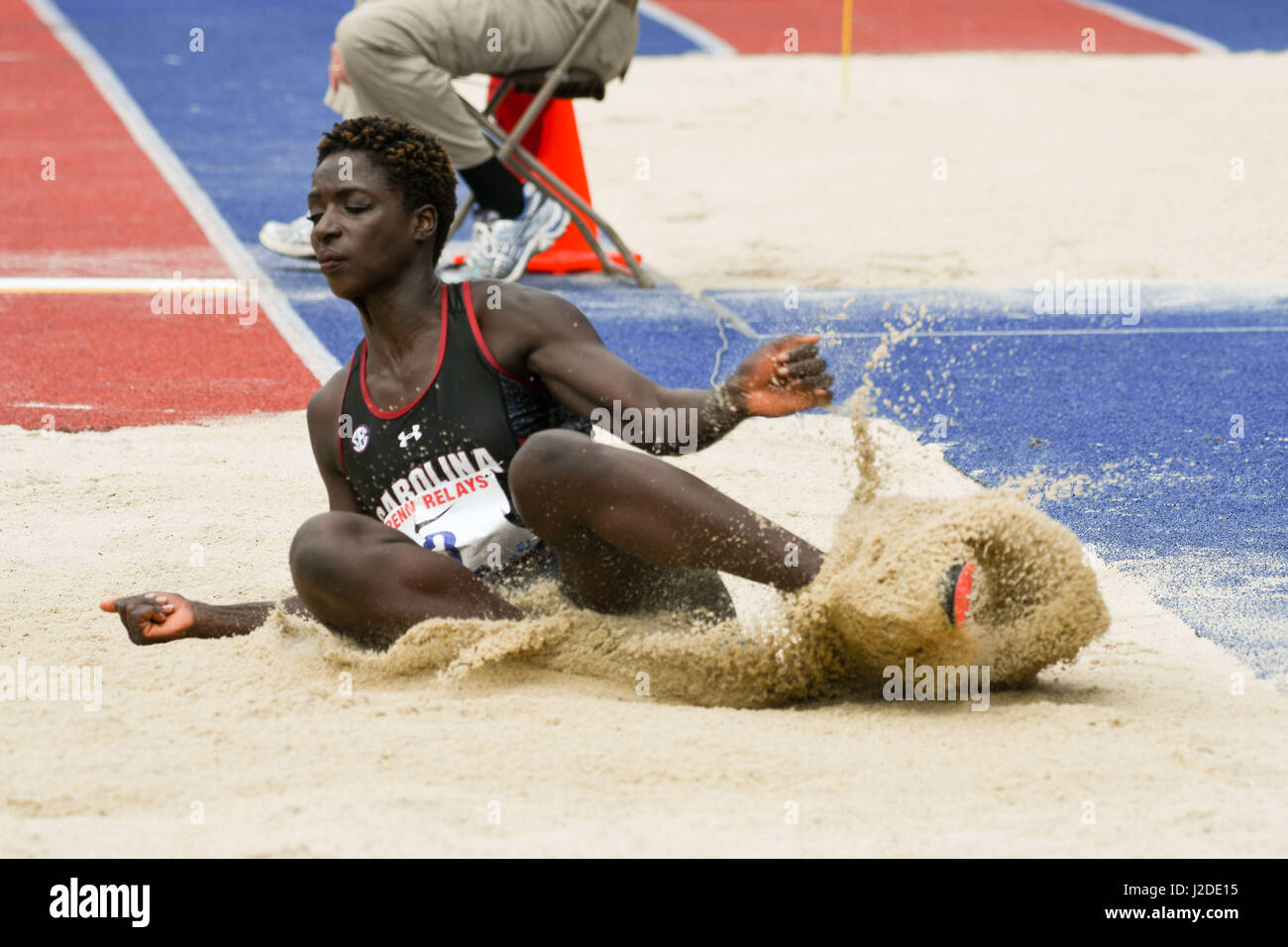 Philadelphia, Pennsylvania, USA. 27th Apr, 2017. ROUGUI SOW (2) of South Carolina, competes in the college women's long jump championship and won, at the 123 running of the Penn Relays at the historic Franklin Field in Philadelphia Pa Credit: Ricky Fitchett/ZUMA Wire/Alamy Live News Stock Photo