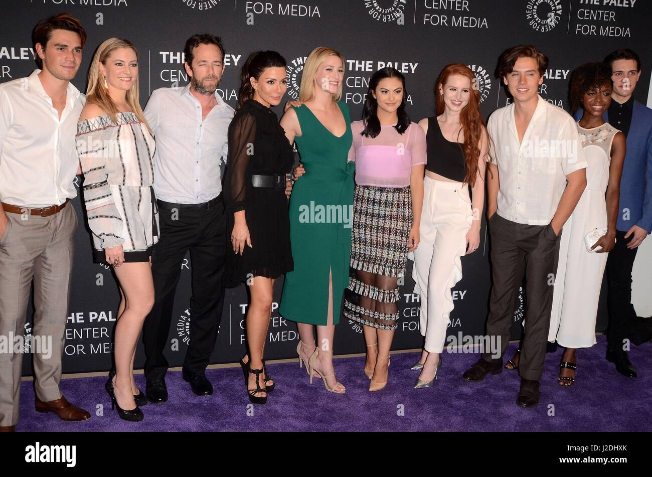 Beverly Hills, CA. 27th Apr, 2017. KJ Apa, Madchen Amick, Luke Perry, Marisol Nichols, Lili Reinhart, Camila Mendes, Madelaine Petsch, Cole Sprouse, Ashleigh Murray, Casey Cott at arrivals for The CW's RIVERDALE Screening and Conversation, The Paley Center for Media, Beverly Hills, CA April 27, 2017. Credit: Priscilla Grant/Everett Collection/Alamy Live News Stock Photo