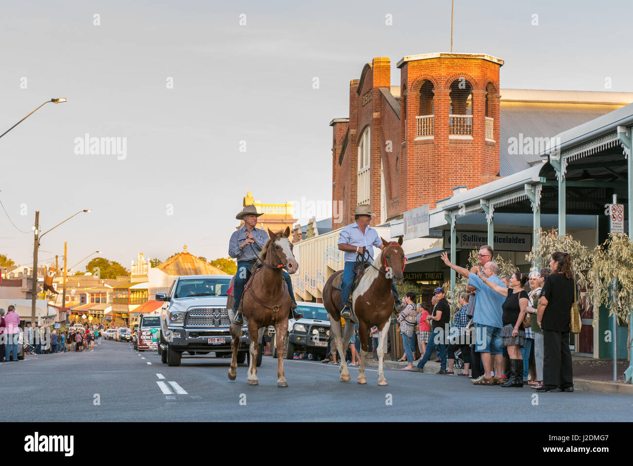 Charters Towers, Australia. 28th April, 2017. Robbie Gough and Bob Katter lead the 40th Country Music Parade in Charters Towers, Queensland, Australia Credit: Sheralee Stoll/Alamy Live News Stock Photo