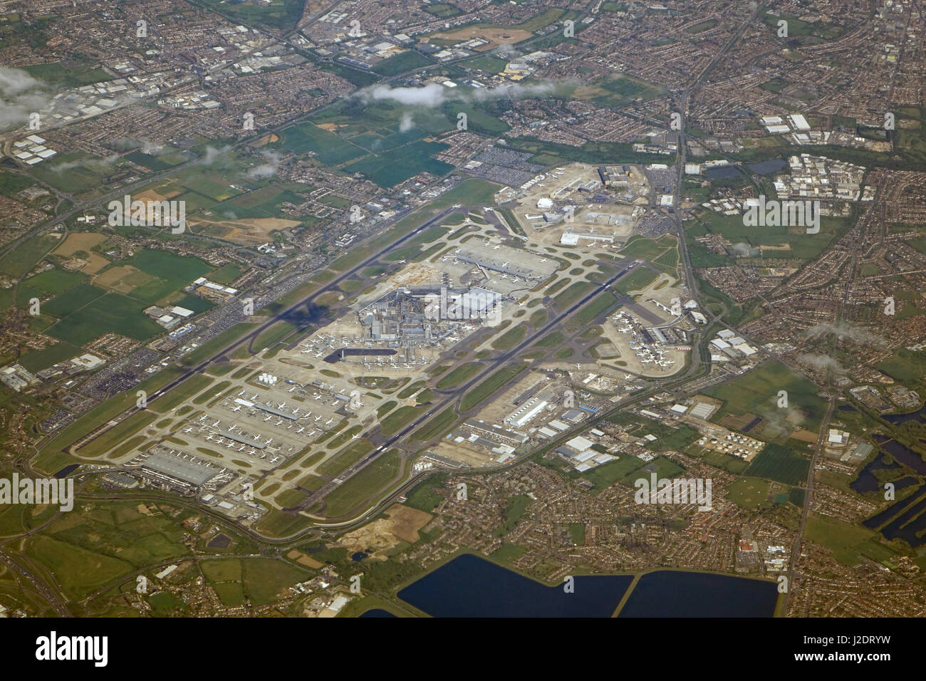 London Heathrow airport with 100 aircraft seen from above Stock Photo