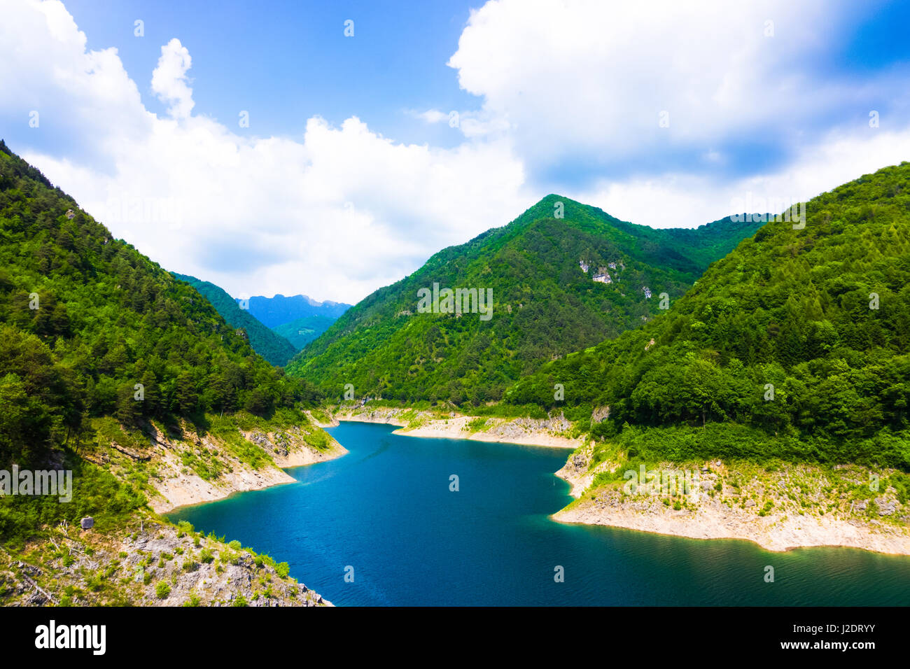 Mountain lake. Beautiful landscape with lake, forest and mountains ...