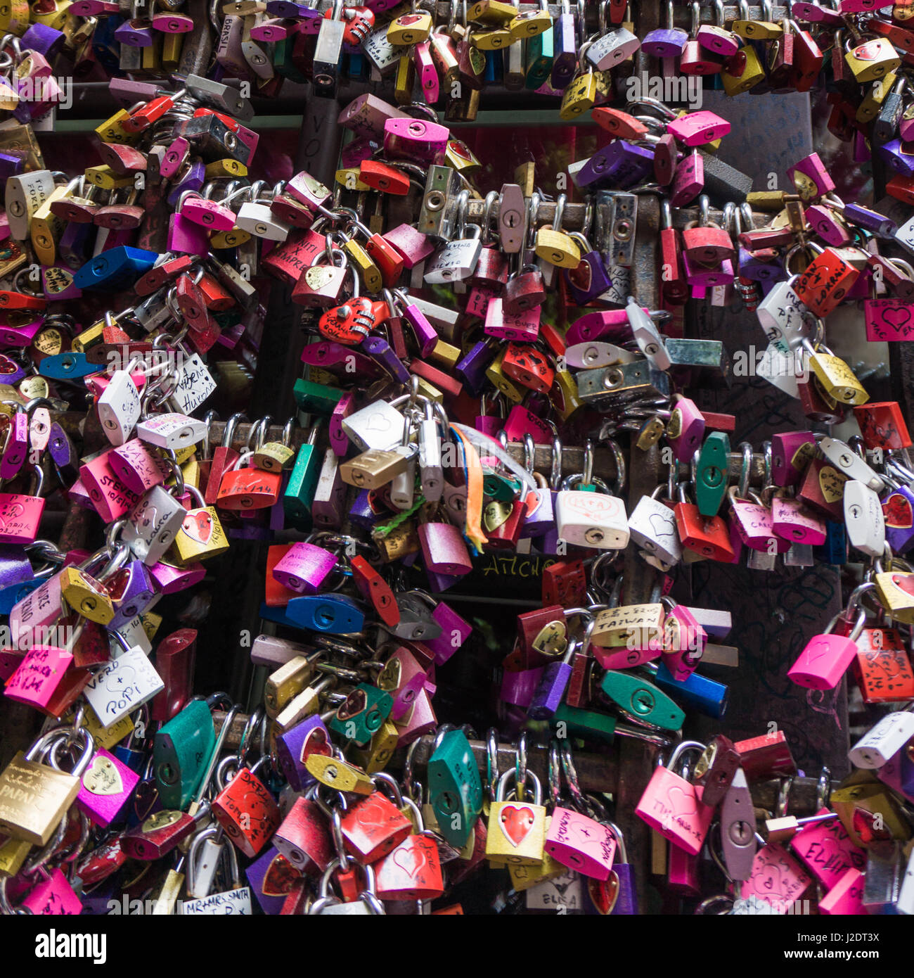 many colored locks of love in the gate of the House of Romeo and Juliet