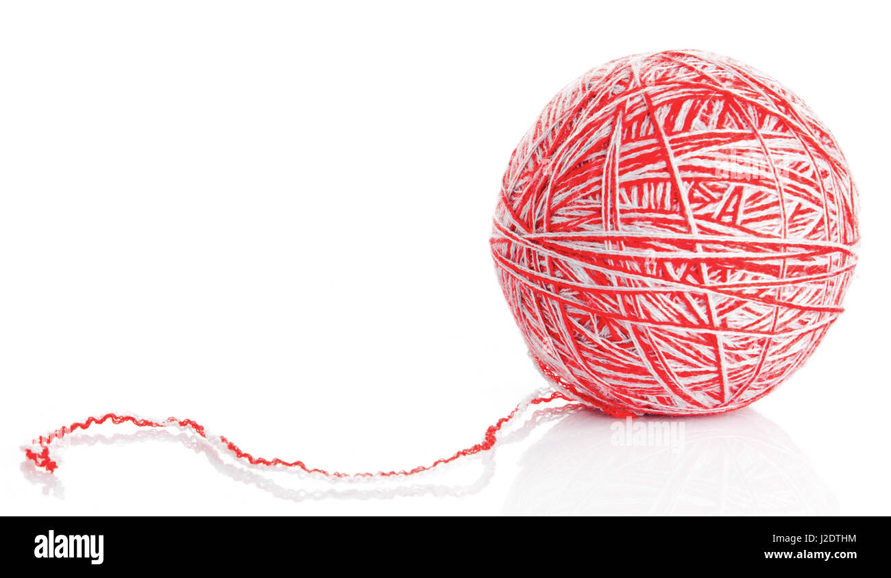 Red wool yarn ball isolated on white background Stock Photo - Alamy