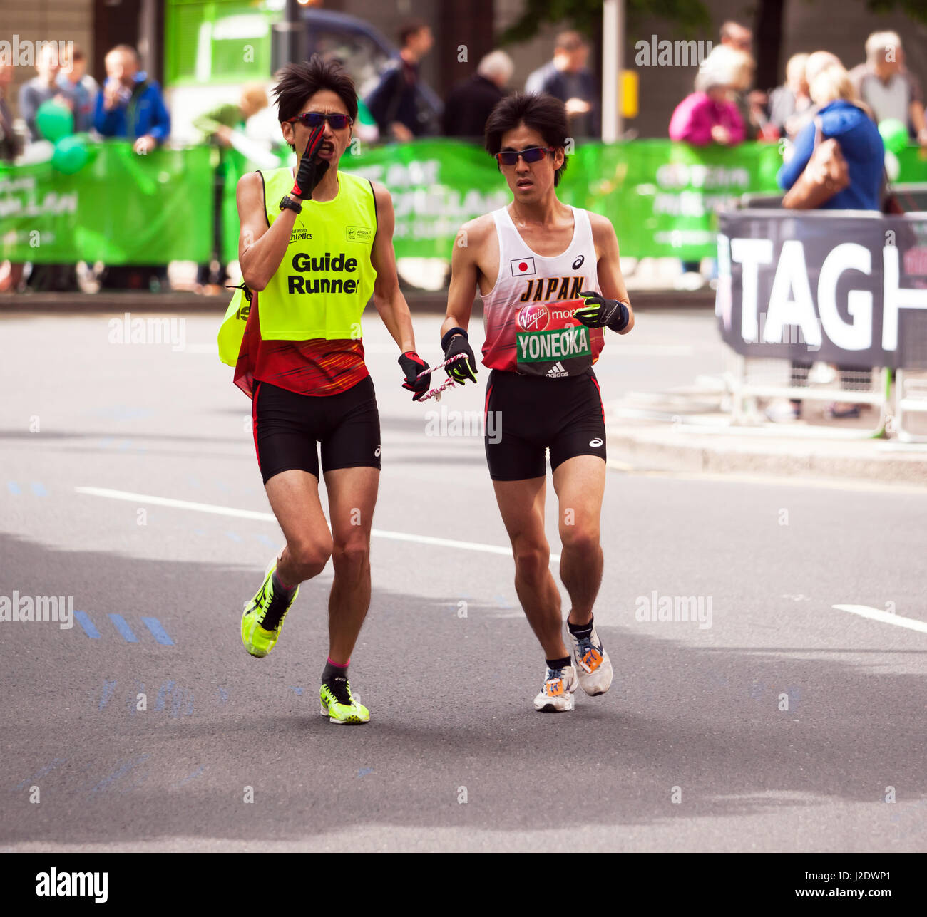 Satoru Yoneoka running for Japan finished 14th in the 2017 London Marathon World Para Athletic World Cup, in a time of 02:52:13 Stock Photo