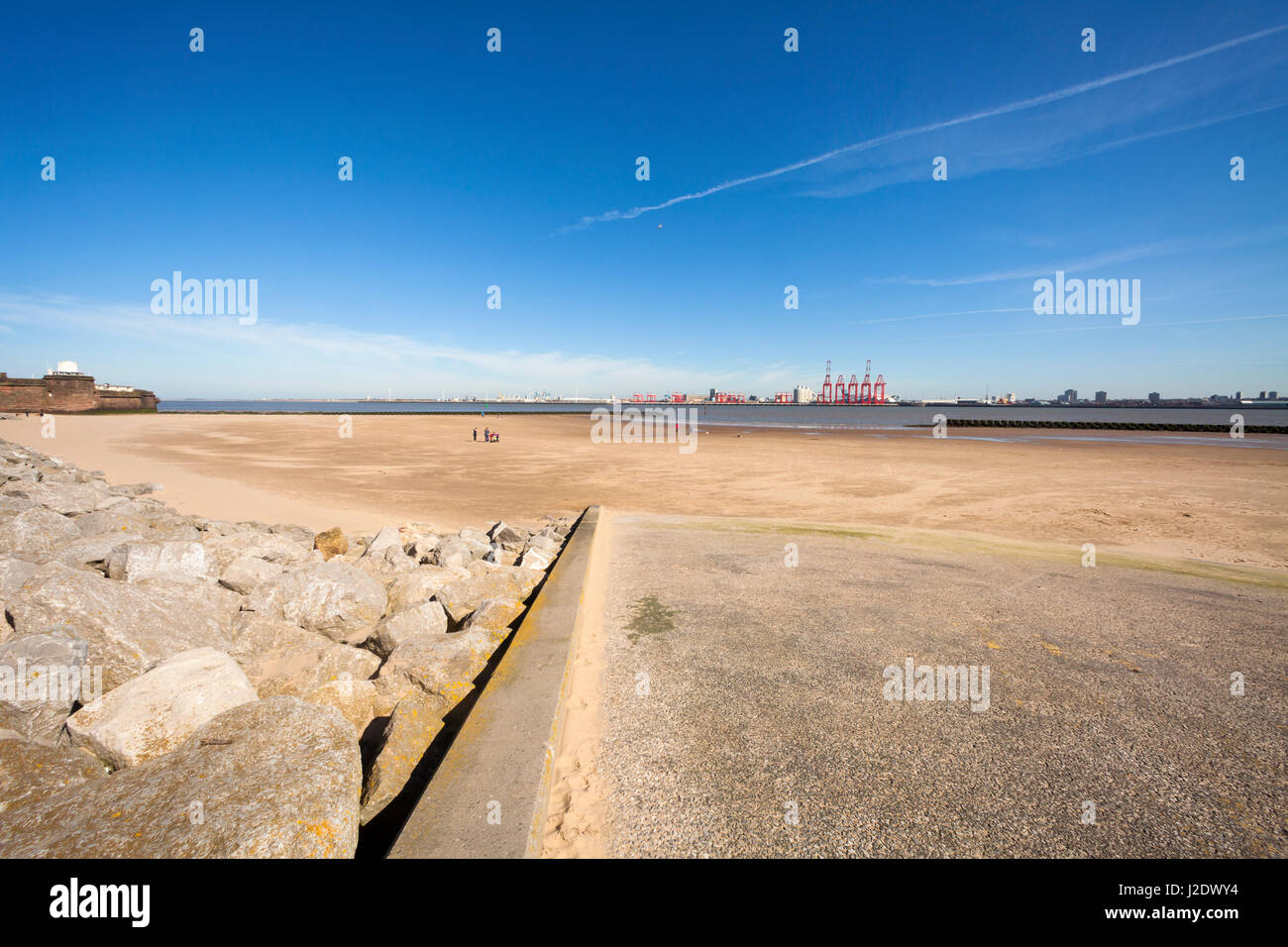 New Brighton looking across the River Mersey towards Liverpool Stock Photo