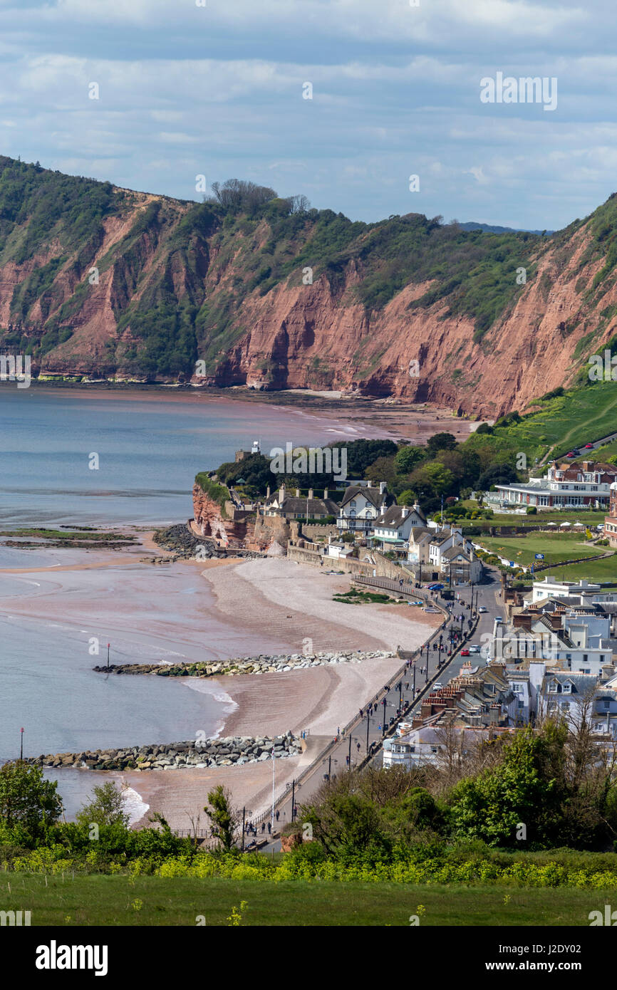 View looking down to Sidmouth from the South West Coastal Path on Cliff Hill Stock