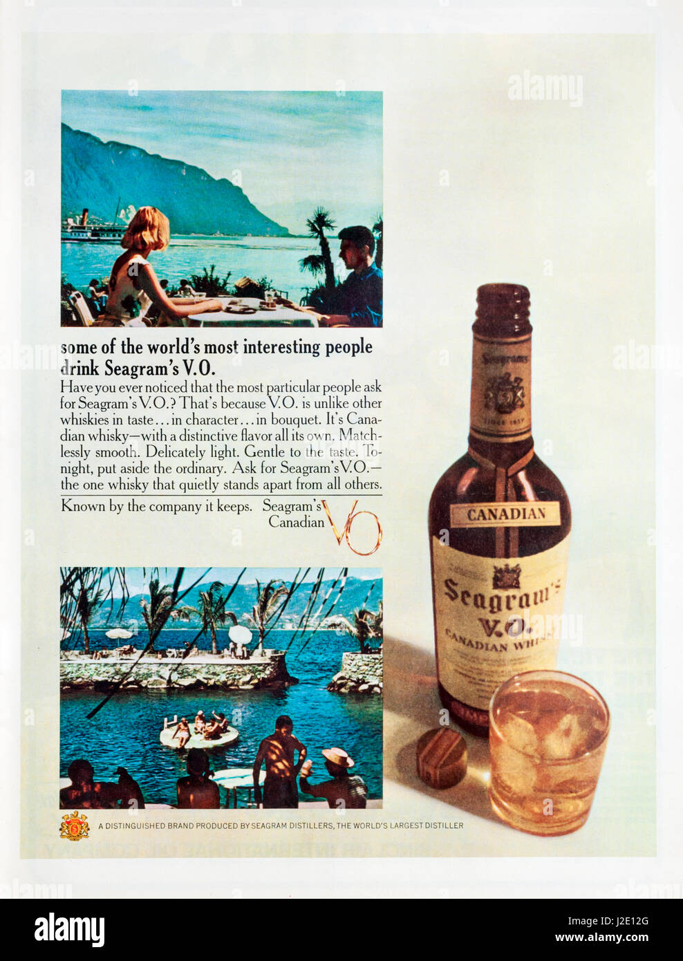 A 1960s magazine advert advertising Seagram's V.O. Canadian Whisky. Stock Photo