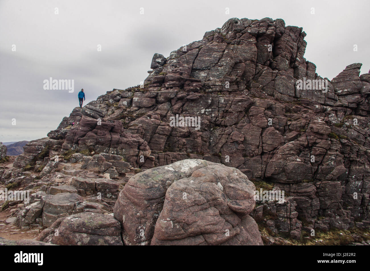 Sutherland hikes, Stac Pollaidh. Highlands Scotland are full of dramatic rcok formations like this. One of the best Scottish peaks for mountain views Stock Photo