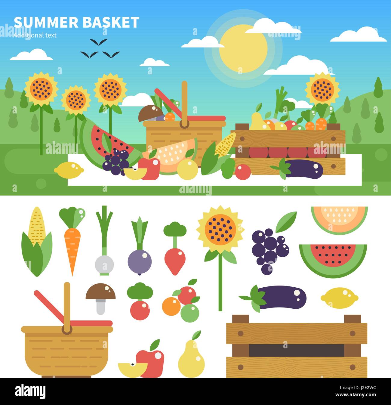 Basket full of fresh fruits and vegetables Stock Vector Image & Art - Alamy