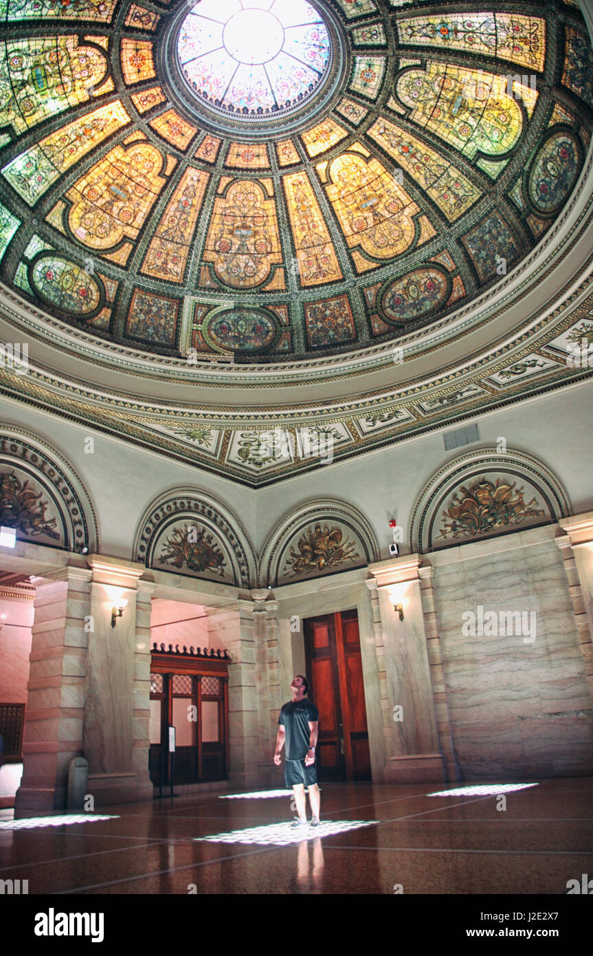 Visit Chicago to find the Chicago Cultural Center and its stained glass domes. Top Chicago landmark for Chicago events and Chicago activities. Stock Photo