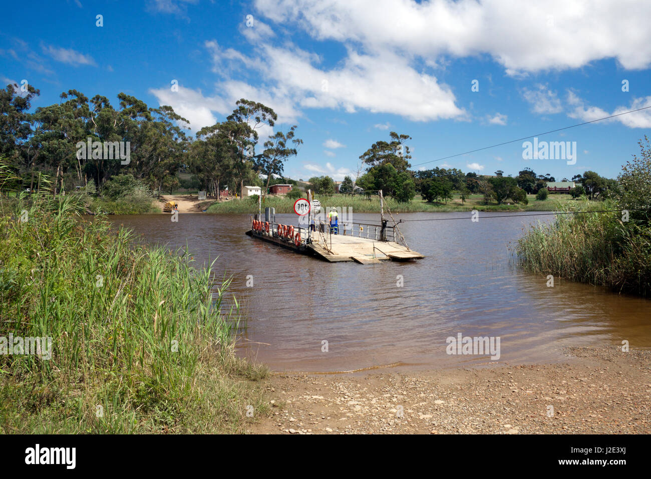 Malgas on Breede river with with last hand operated pontoon near Swellendam Overberg Western Cape South Africa Stock Photo