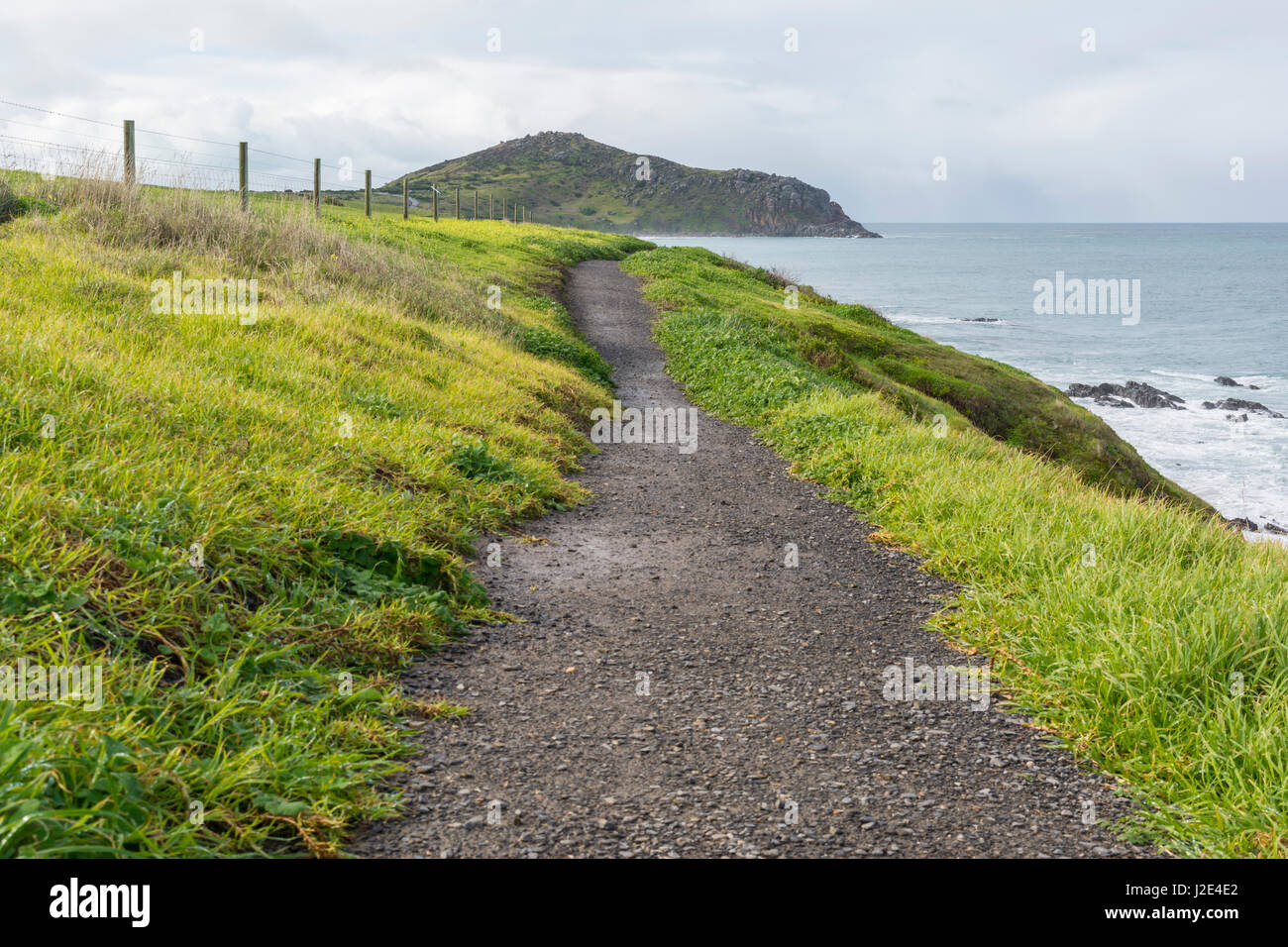 Kings Beach path following the coast toThe Bluff seen in the distance at Victor Harbor, South Australia. Part of the Fleurieu Peninsula. Stock Photo