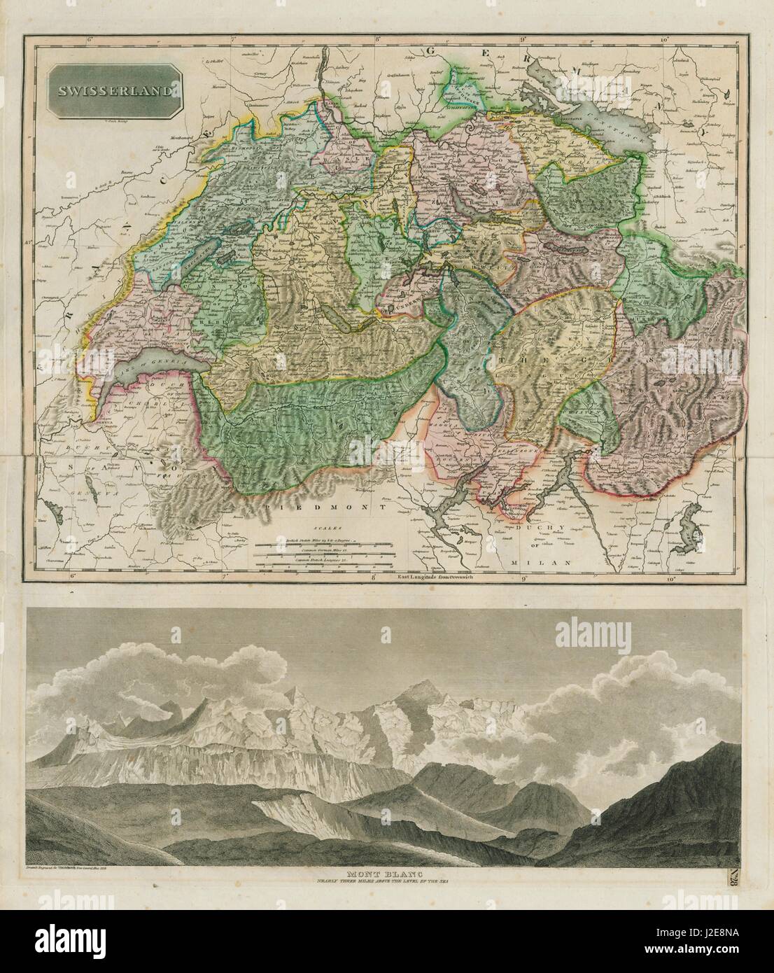 'Swisserland'. Old Swiss Confederacy. w/o Geneva. Mont Blanc. THOMSON 1817 map Stock Photo