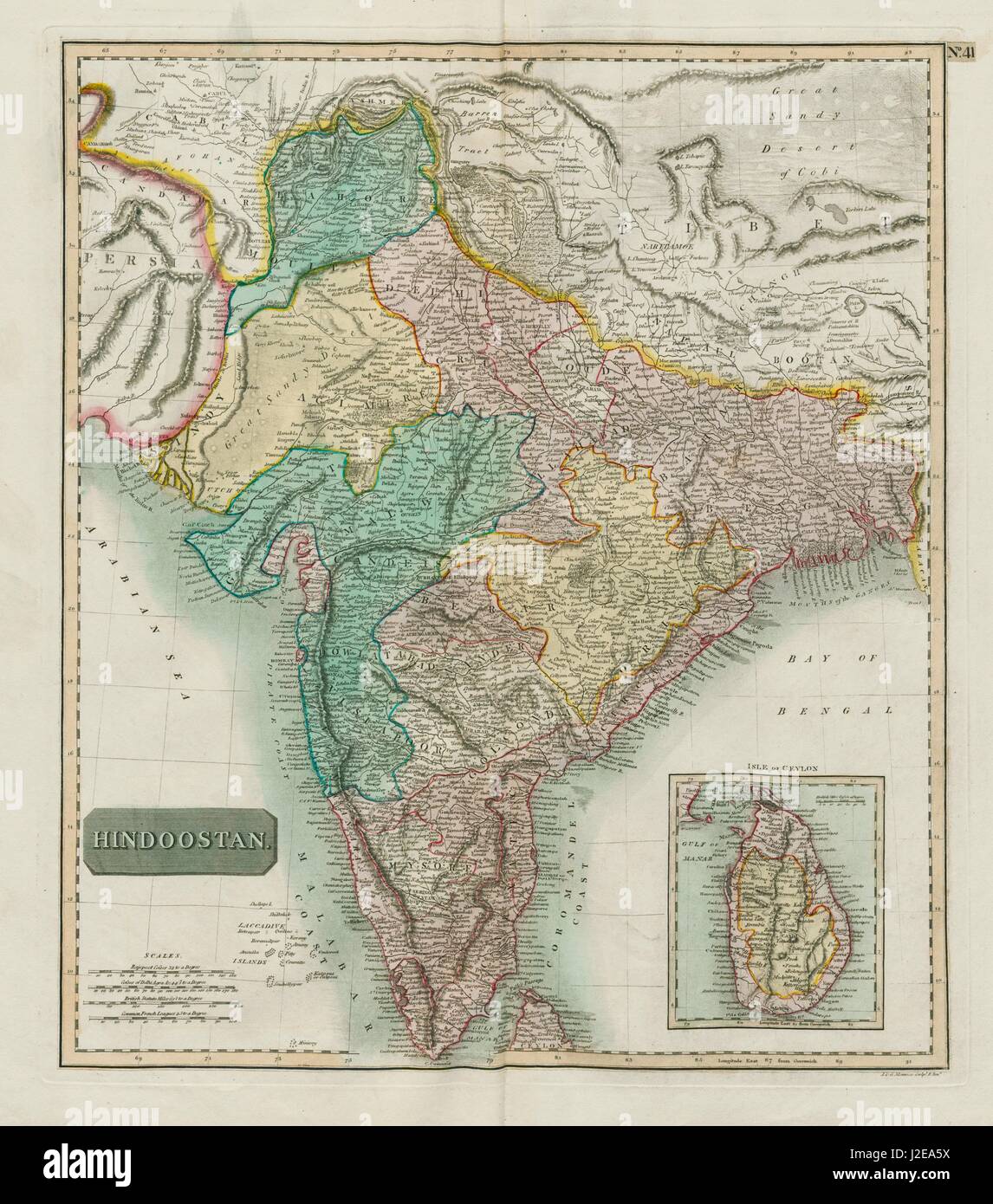 'Hindoostan'. British India & Ceylon. Sri Lanka Hindustan. THOMSON 1817 map Stock Photo