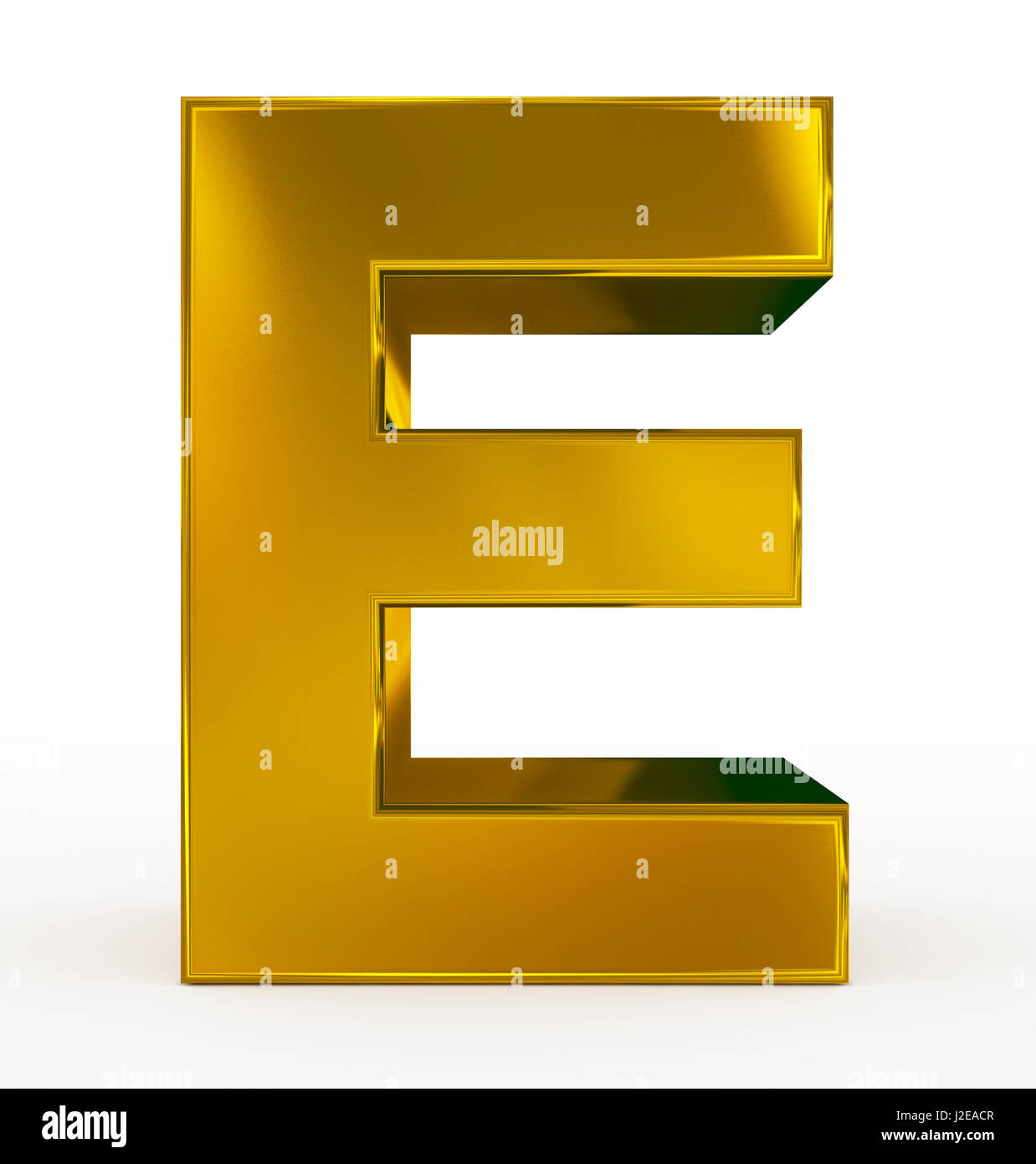 letter E 3d golden isolated on white - 3d rendering Stock Photo - Alamy