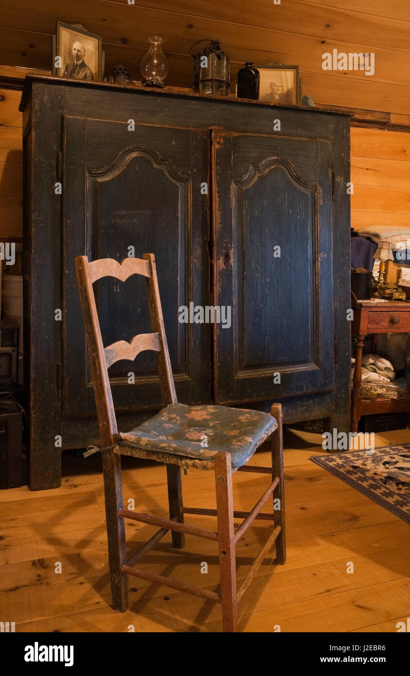 Antique Chair Blue Wooden Dresser Decorated With Picture Frames