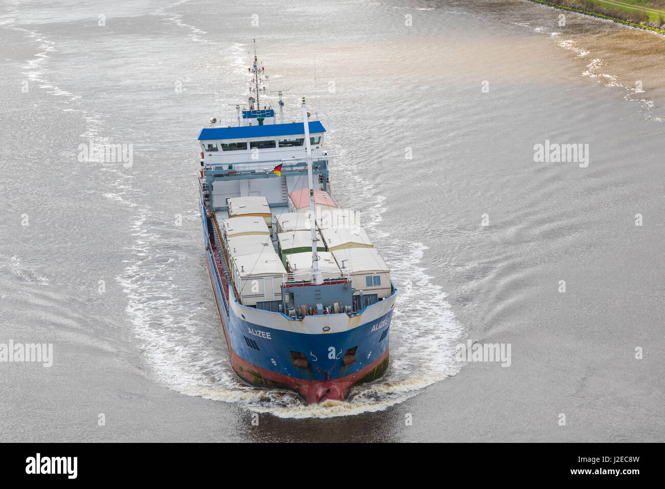 Albersdorf, Germany, April 15, 2017, Transport ship 'Alizee' in the North Sea Baltic Canal, in german language Nord - Ostsee Kanal Stock Photo