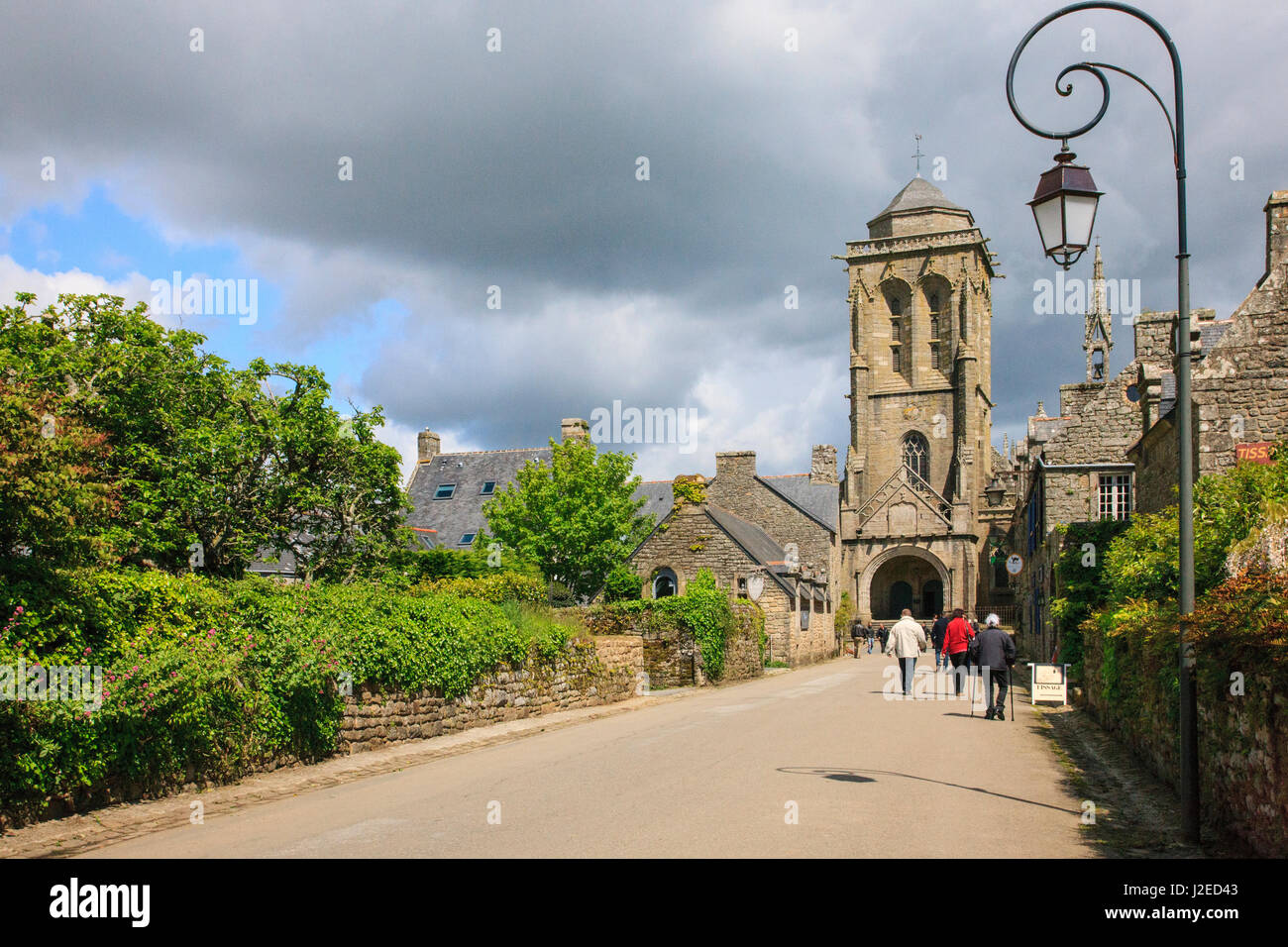 Plus Beaux Villages of France, (Most Beautiful Villages), Locronan dates back before the Dark Ages, and is named after a revered Irishman who settled here at that time. It's beauty stems from the success of the ocal weavers and merchants. Stock Photo