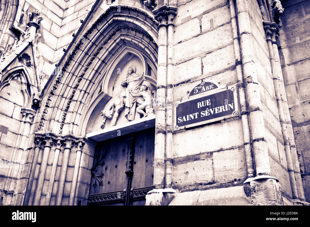 Church on Rue Saint-Severin, Left Bank, Paris, France Stock Photo