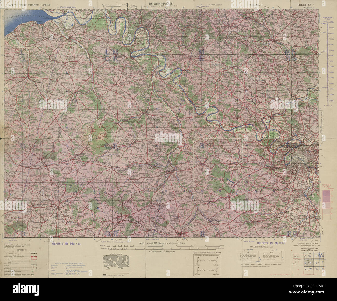 Normandy/Ile de France. World War 2 pre-D-Day military intelligence map 1943 Stock Photo