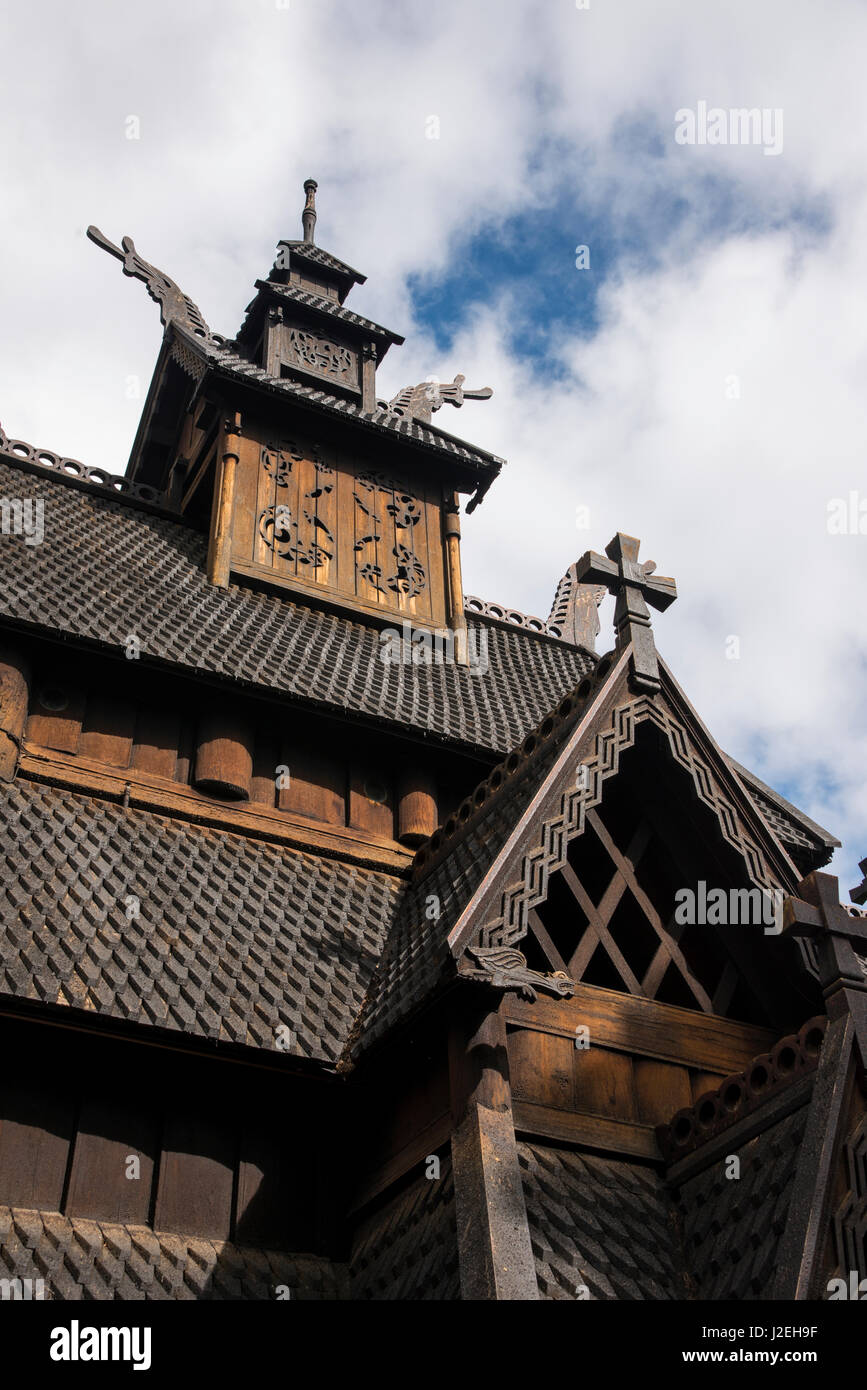 Norway, Oslo, Norsk Folk Museum (aka Norsk Folkemuseum). Historic wooden Stave Church from Gol, c.1200. (Large format sizes available) Stock Photo