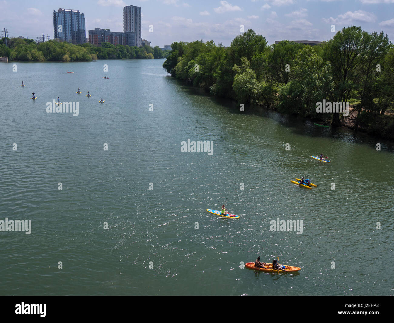 Kayaks on Lady Bird Lake, downtown Austin, Texas Stock Photo Alamy