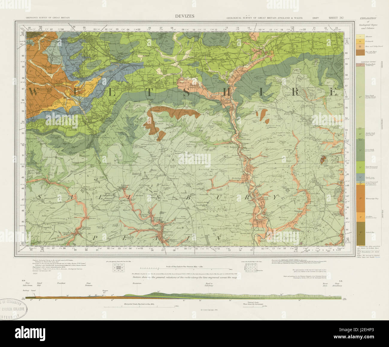 Geological survey map Kent Kent Downs River Medway 1966 Maidstone Sheet 288 