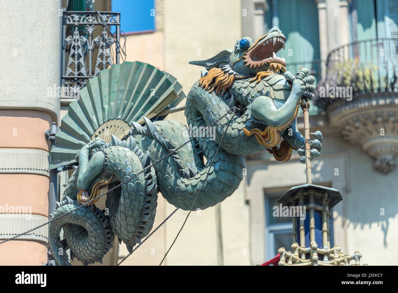 Spain, Barcelona, bronze dragon sculpture (Large format sizes available