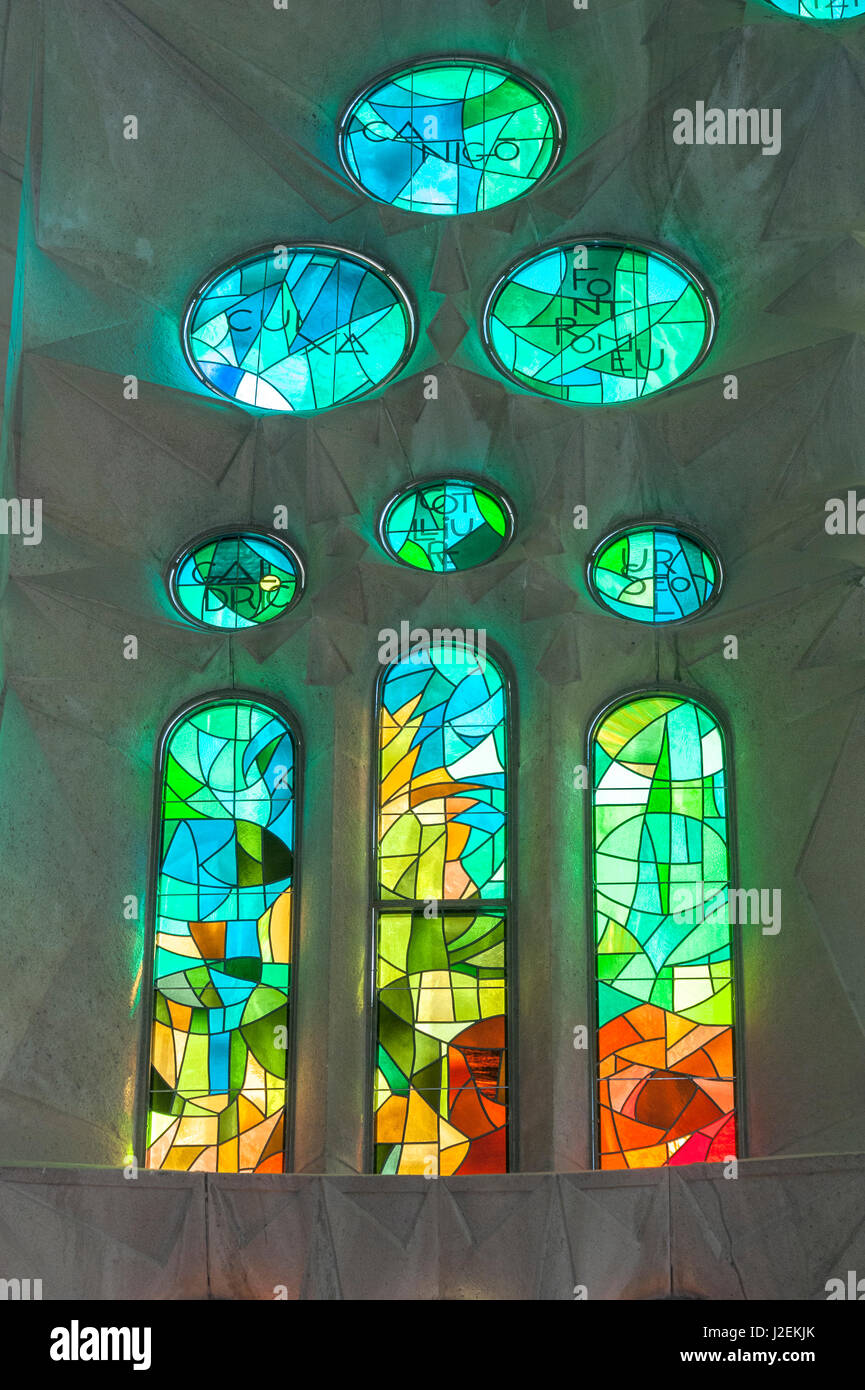 Europe, Spain, Barcelona, Sagrada Familia, stained glass windows Stock Photo Alamy