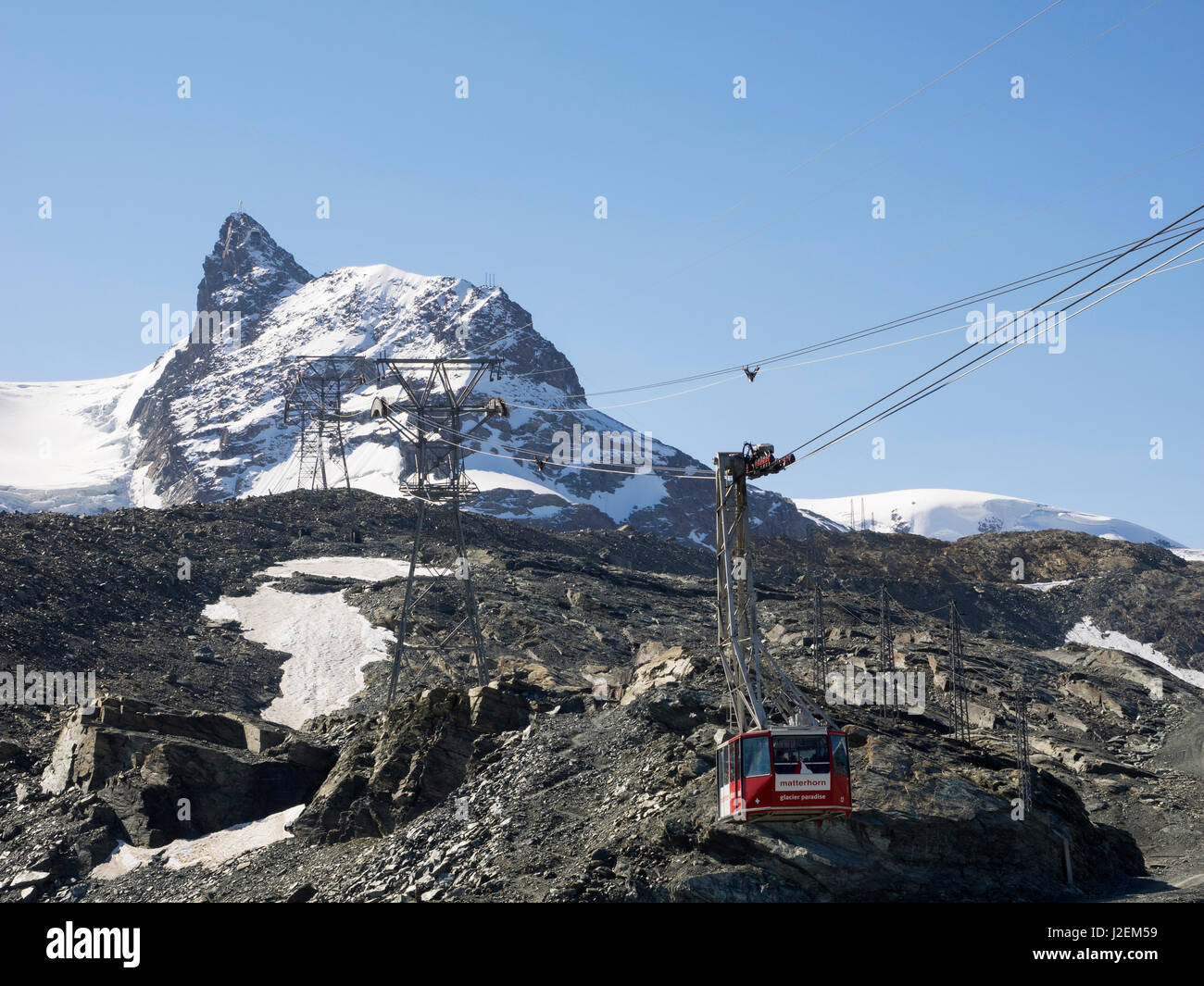 Switzerland, Zermatt, Trockener Steg, cable car to Matterhorn Glacier  Paradise, Klein Matterhorn Stock Photo - Alamy