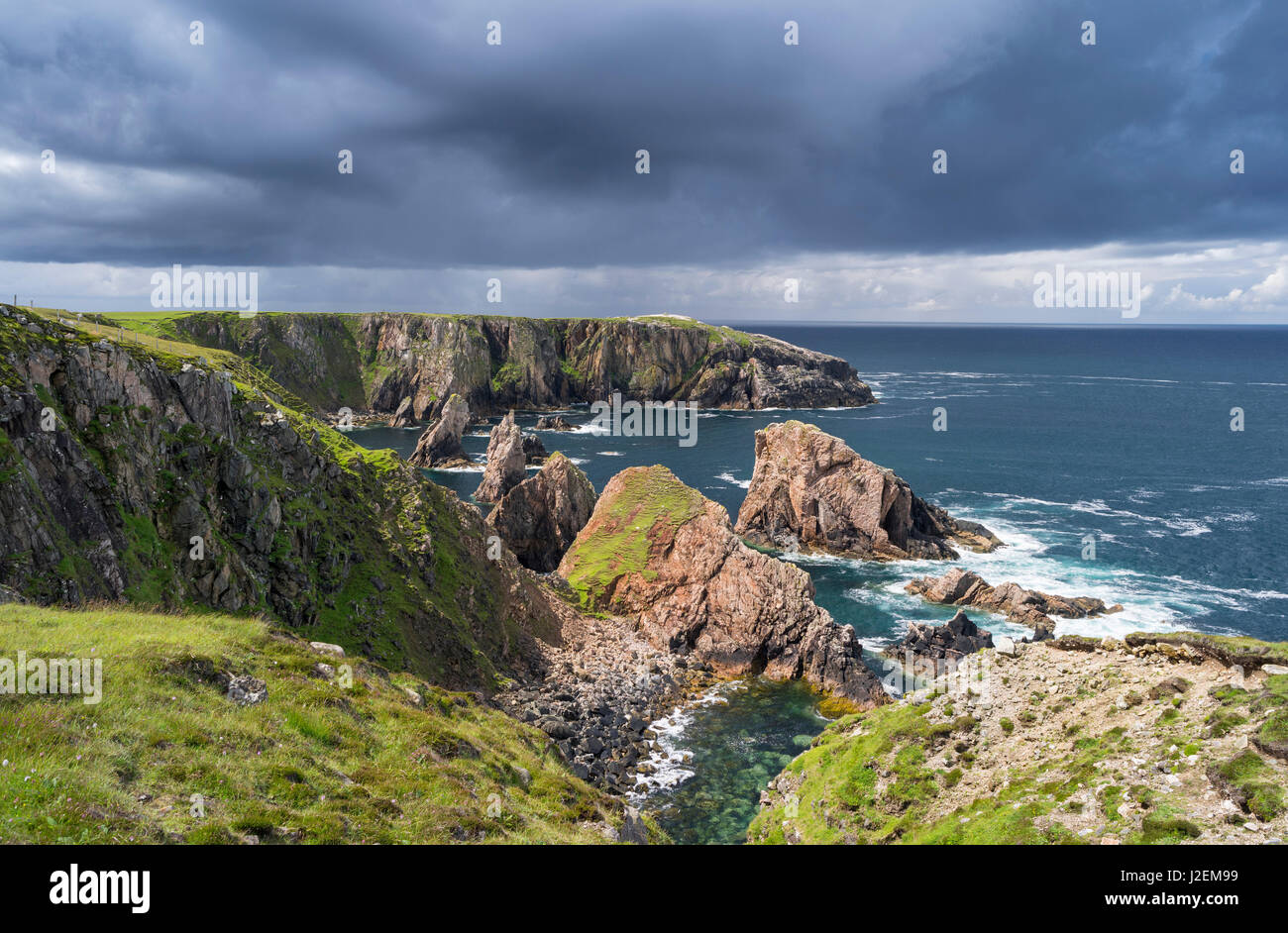 Isle of Lewis, The cliffs and sea stacks near Mangersta (Mangurstadh) in Uig. Scotland in July (Large format sizes available) Stock Photo