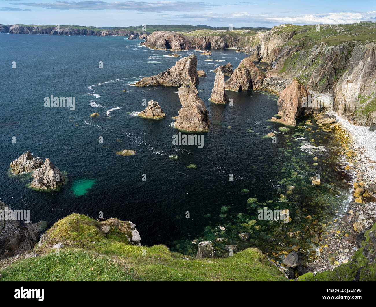 Isle of Lewis, The cliffs and sea stacks near Mangersta (Mangurstadh) in Uig. Scotland in July (Large format sizes available) Stock Photo