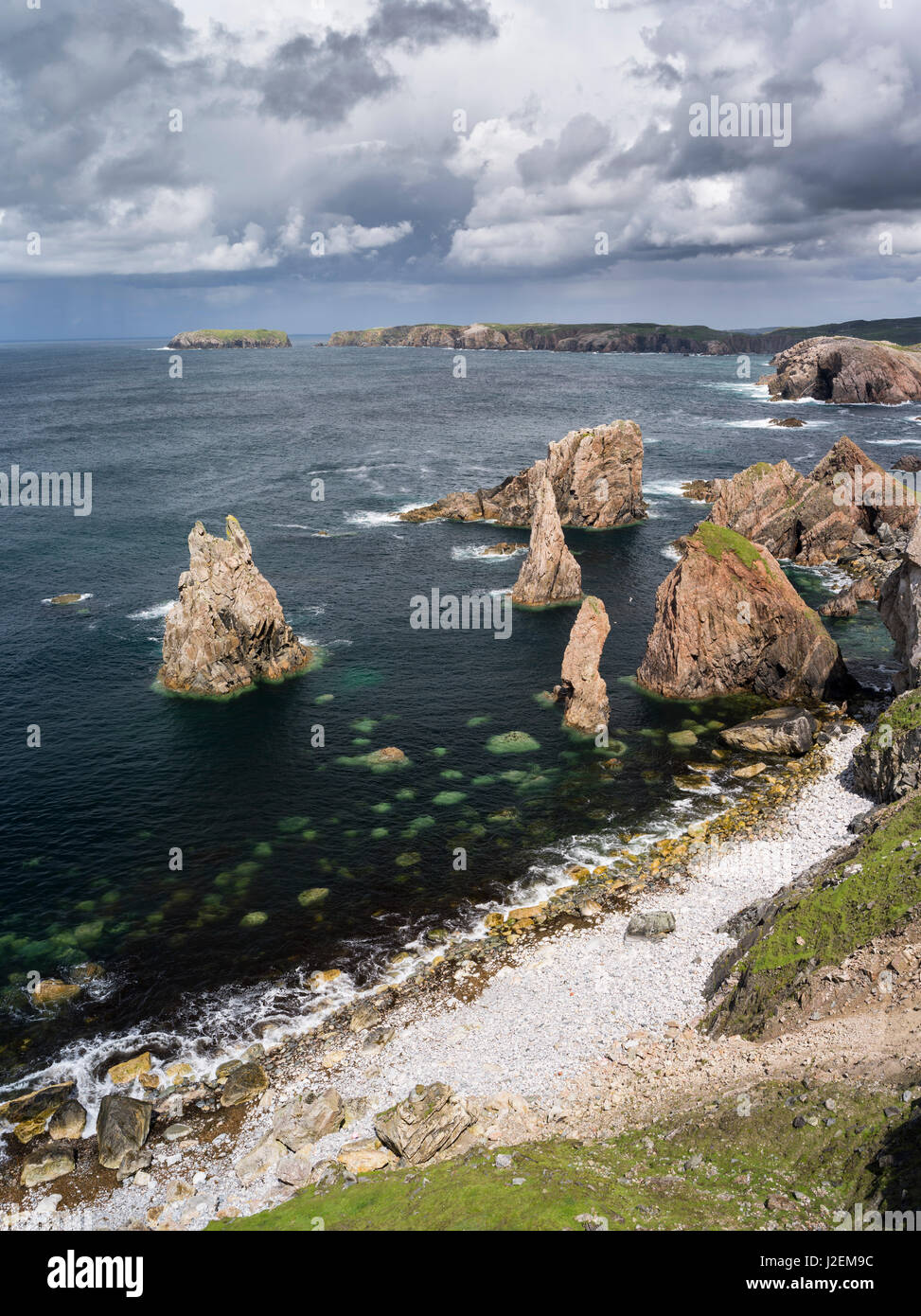 Isle of Lewis, The cliffs and sea stacks near Mangersta (Mangurstadh) in Uig. Scotland in July (Large format sizes available) Stock Photo