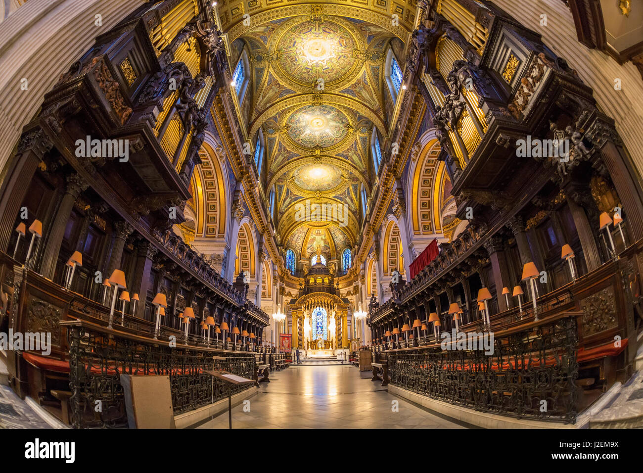 Choir stalls, altar and roof, St Paul's Cathedral, St Paul's, London ...