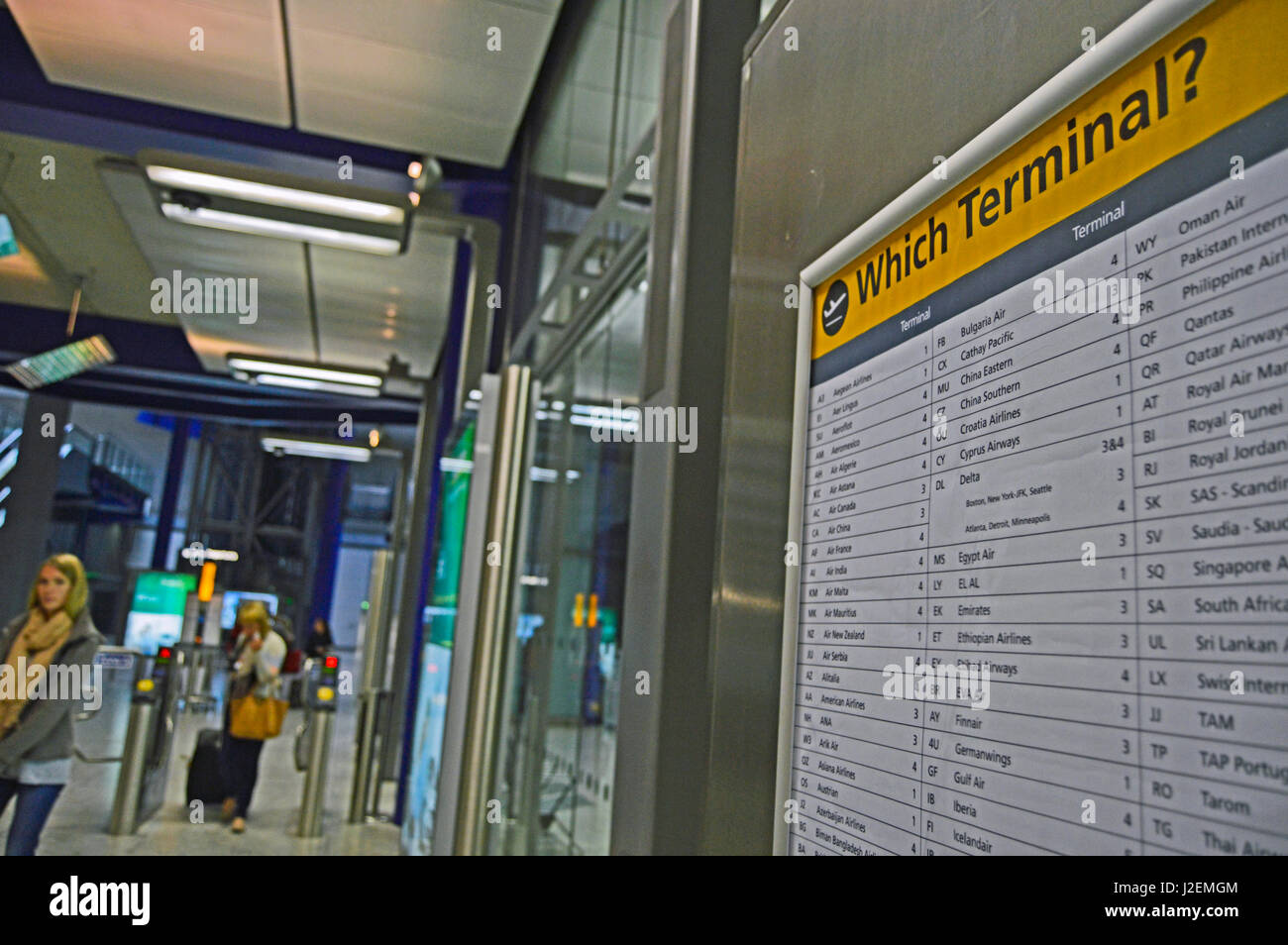Europe, United Kingdom, England, London Borough of Hillingdon. Interior of Heathrow Terminal 5 Underground station Stock Photo