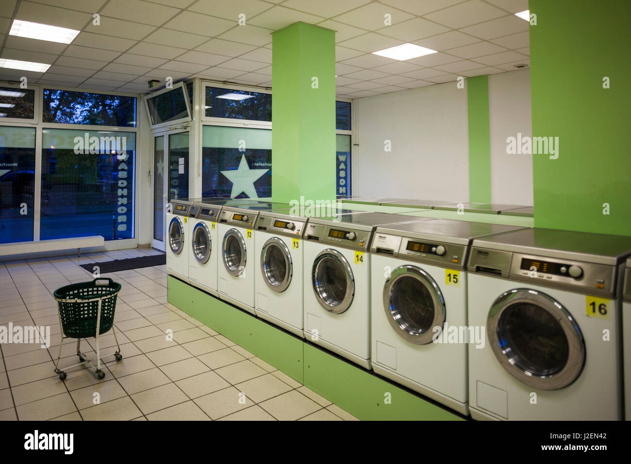 Germany, Hesse, Darmstadt, selfservice laundry, interior Stock Photo