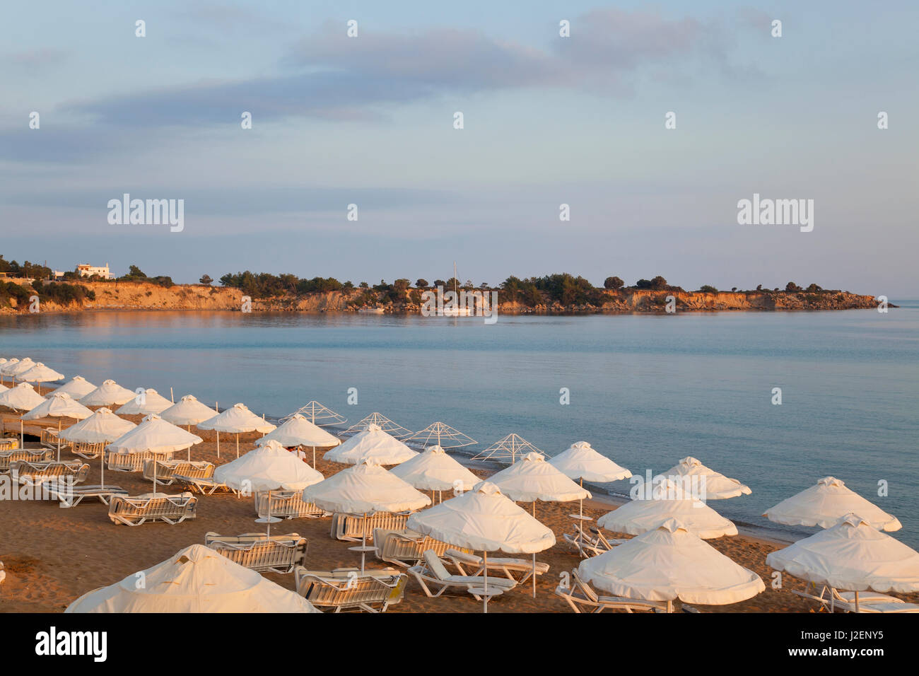 Beach at Pefkos, near Lindos, Lardos Bay, Rhodes, Greece Stock Photo