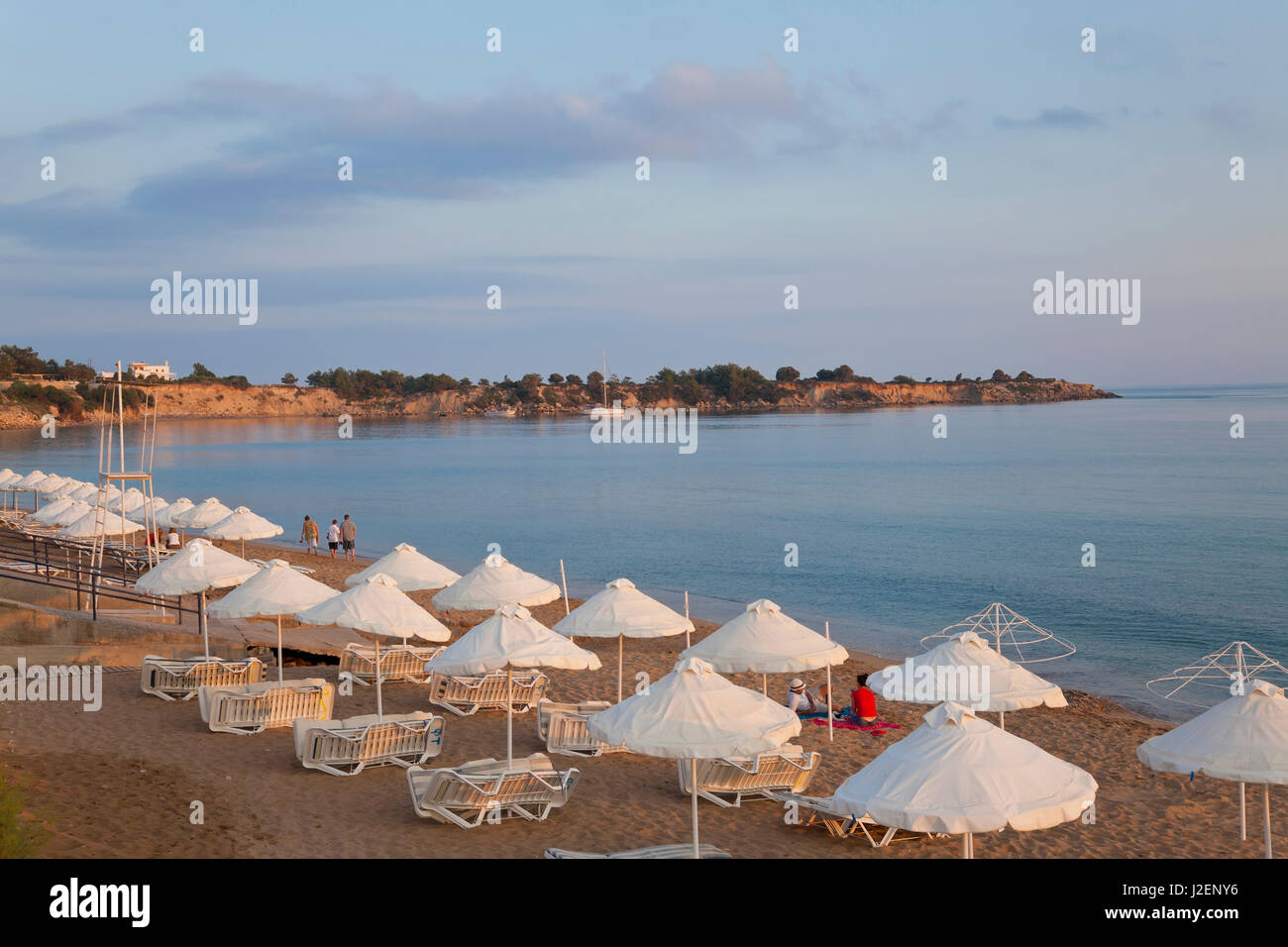 Beach at Pefkos, near Lindos, Lardos Bay, Rhodes, Greece Stock Photo