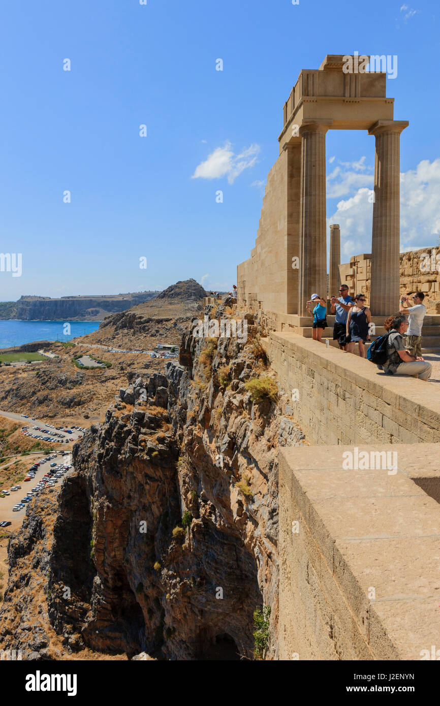 Columns of the Hellenistic Stoa. Dorian Acropolis of Lindos from about 10th Century BC. Rhodes. Greece. Stock Photo
