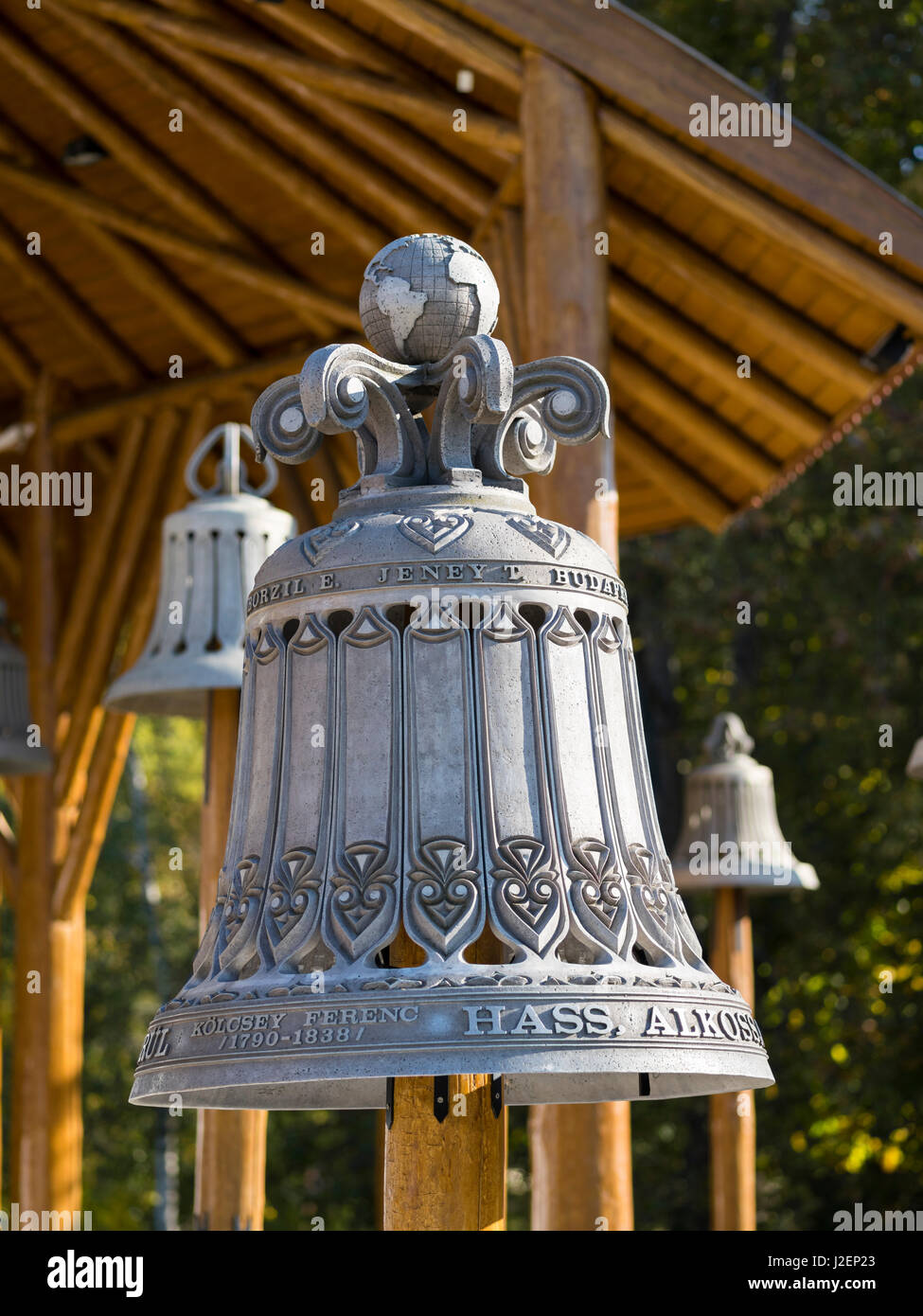 Hajduszoboszlo, the collection of bells, the landmark of the spa town in the Hungarian Puszta. Hungary, November (Large format sizes available) Stock Photo