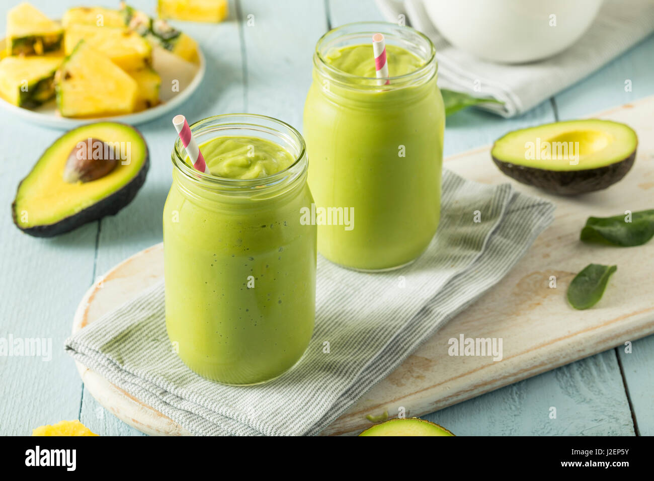 Healthy Homemade Avocado Smoothie with Spinach Pineapple and Yogurt