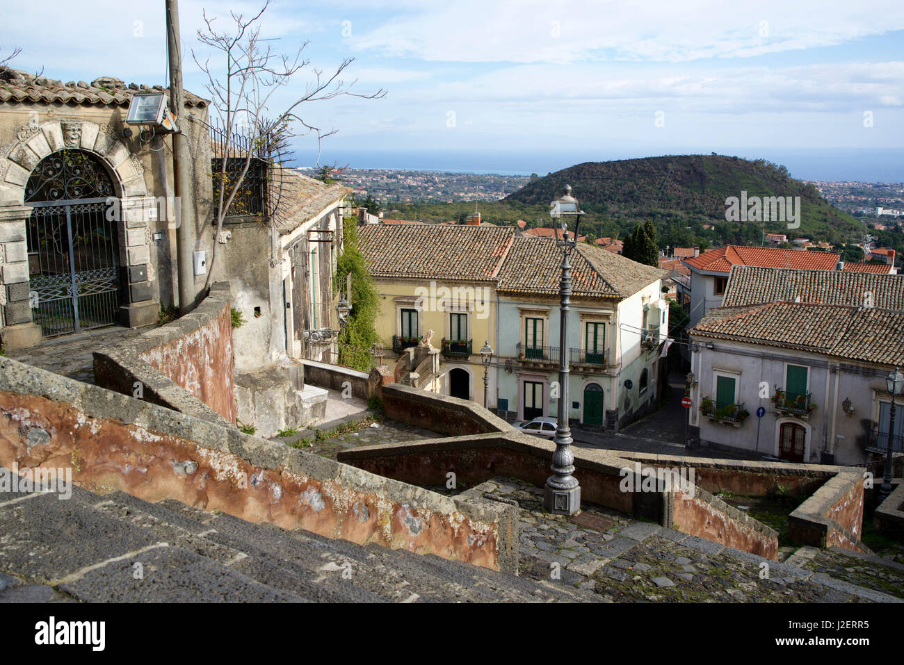 Italy, Sicily, village of Trecastagni on the Mount Etna slopes. View of the historical center. Stock Photo