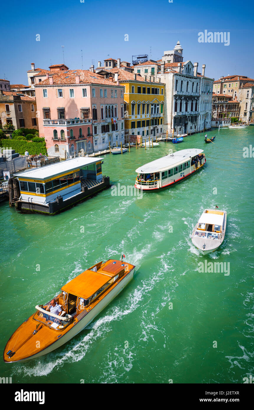 Boats and palaces on the Grand Canal, Venice, Veneto, Italy Stock Photo